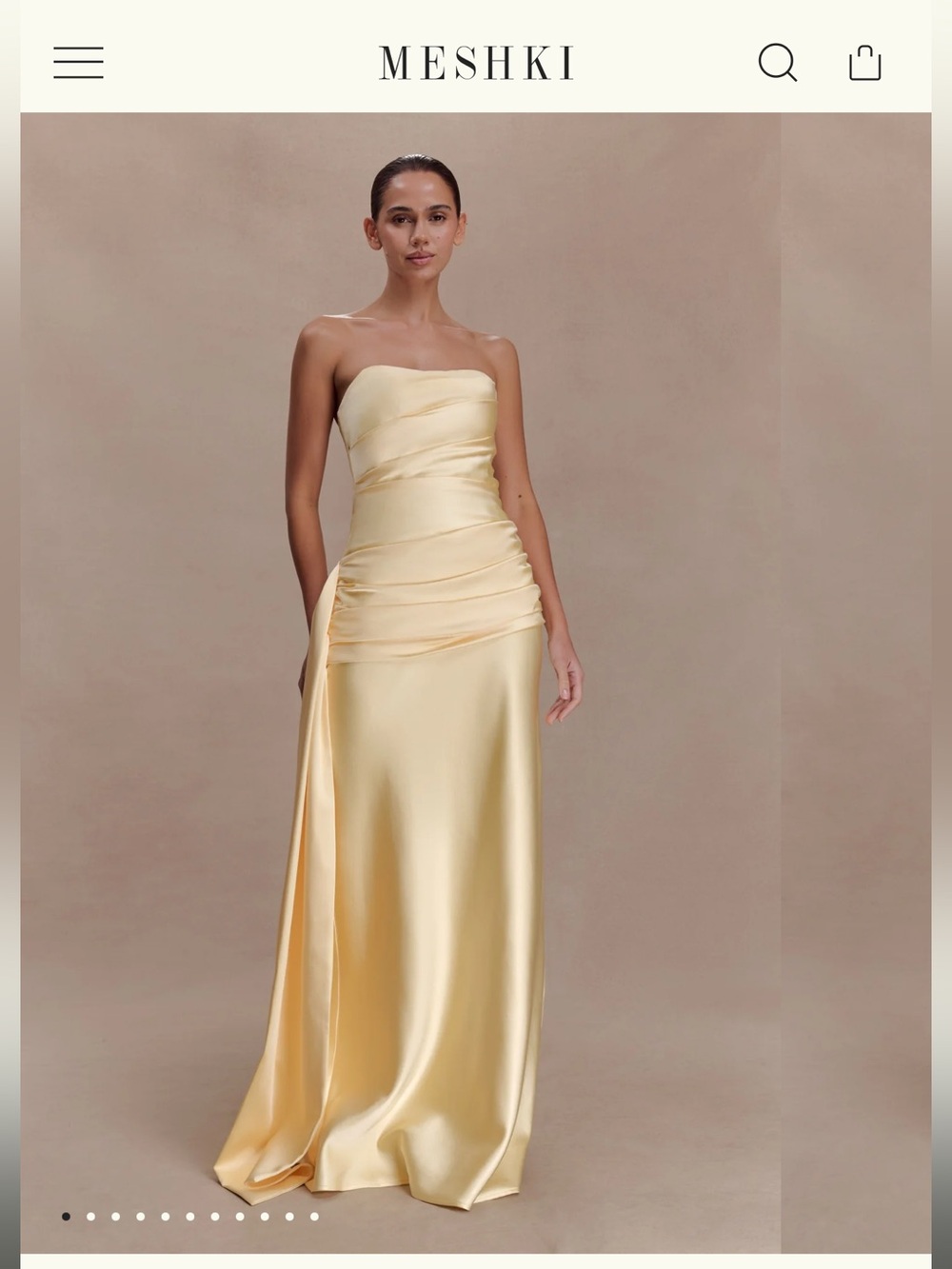 Meshki Strapless Satin Maxi Dress in Lemon
